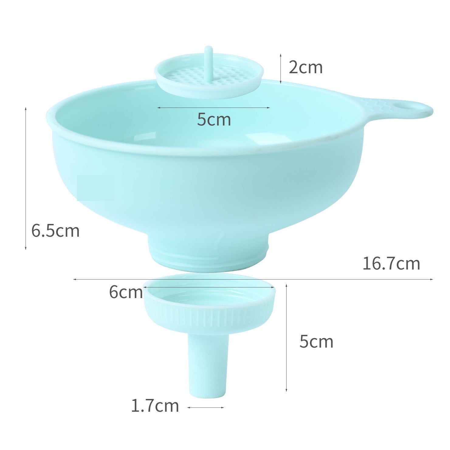 Palnie din plastic 3 in 1 doua dimensiuni de scurgere, cu filet si filtru, diametru scurgere 5.4 cm, 11.5 x 16.7 cm, albastru