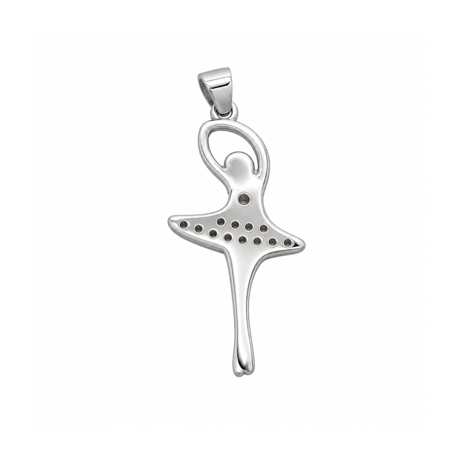 Pandantiv din Argint 925, Model Balerina Mare, Bijuterie Decorativa cu Detalii Fine si Pietre Stralucitoare, Argintiu