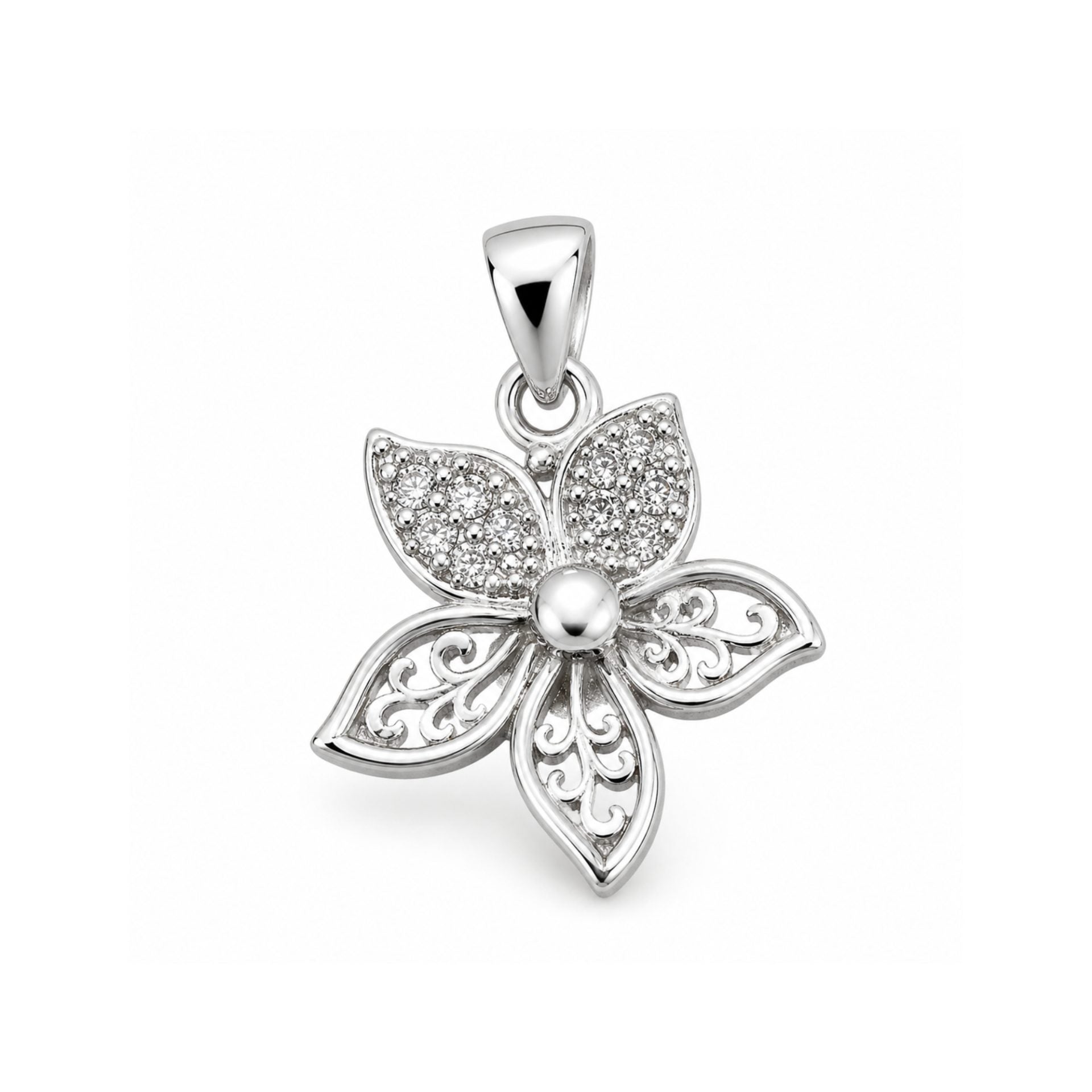Pandantiv din Argint 925, Model Floare, Decor cu Zirconii Stralucitoare, Bijuterie cu Design Floral, Argintiu