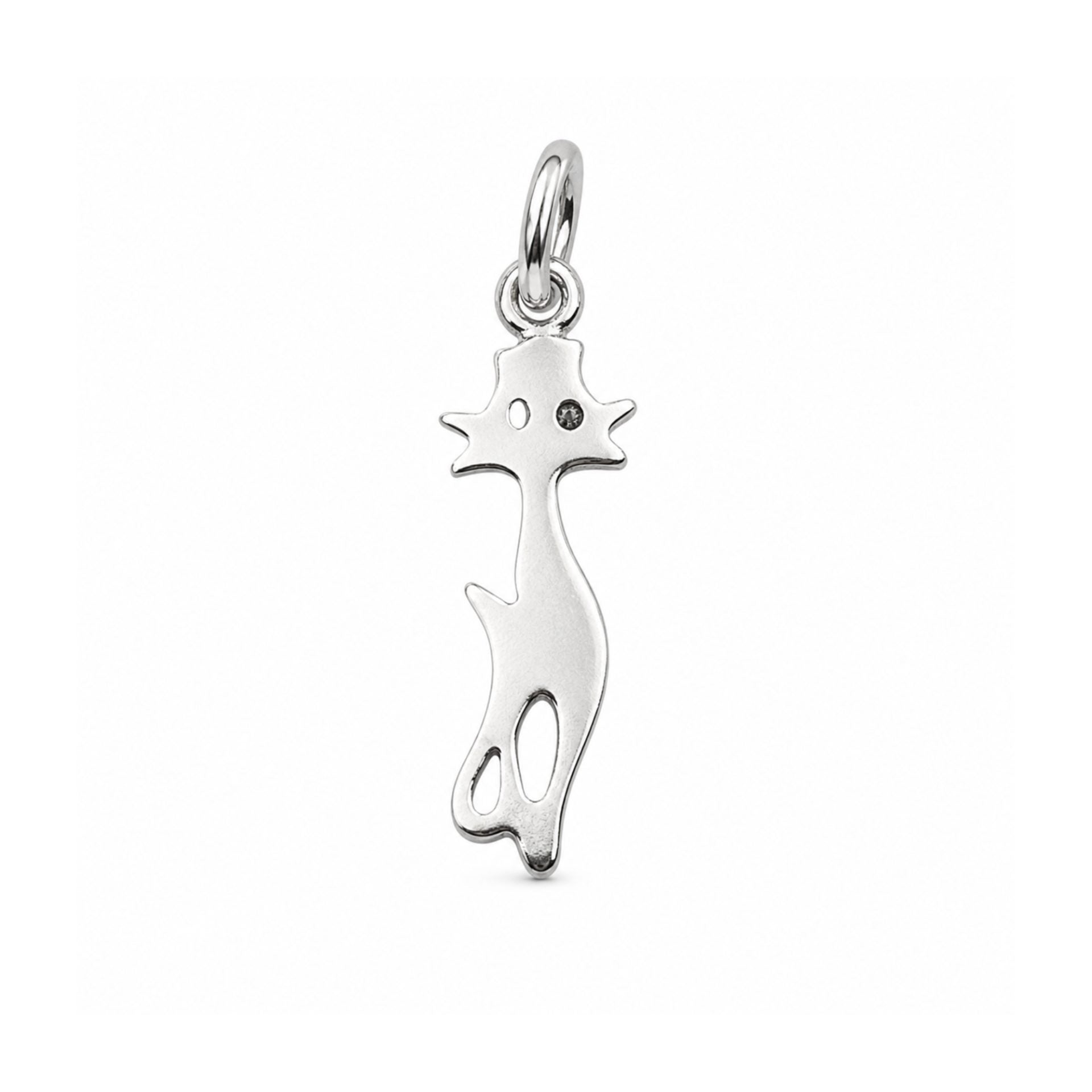 Pandantiv din Argint 925, Model Pisicuta Conturata, Design Minimalist cu Piatra Decorativa, Greutate 1 g, Argintiu