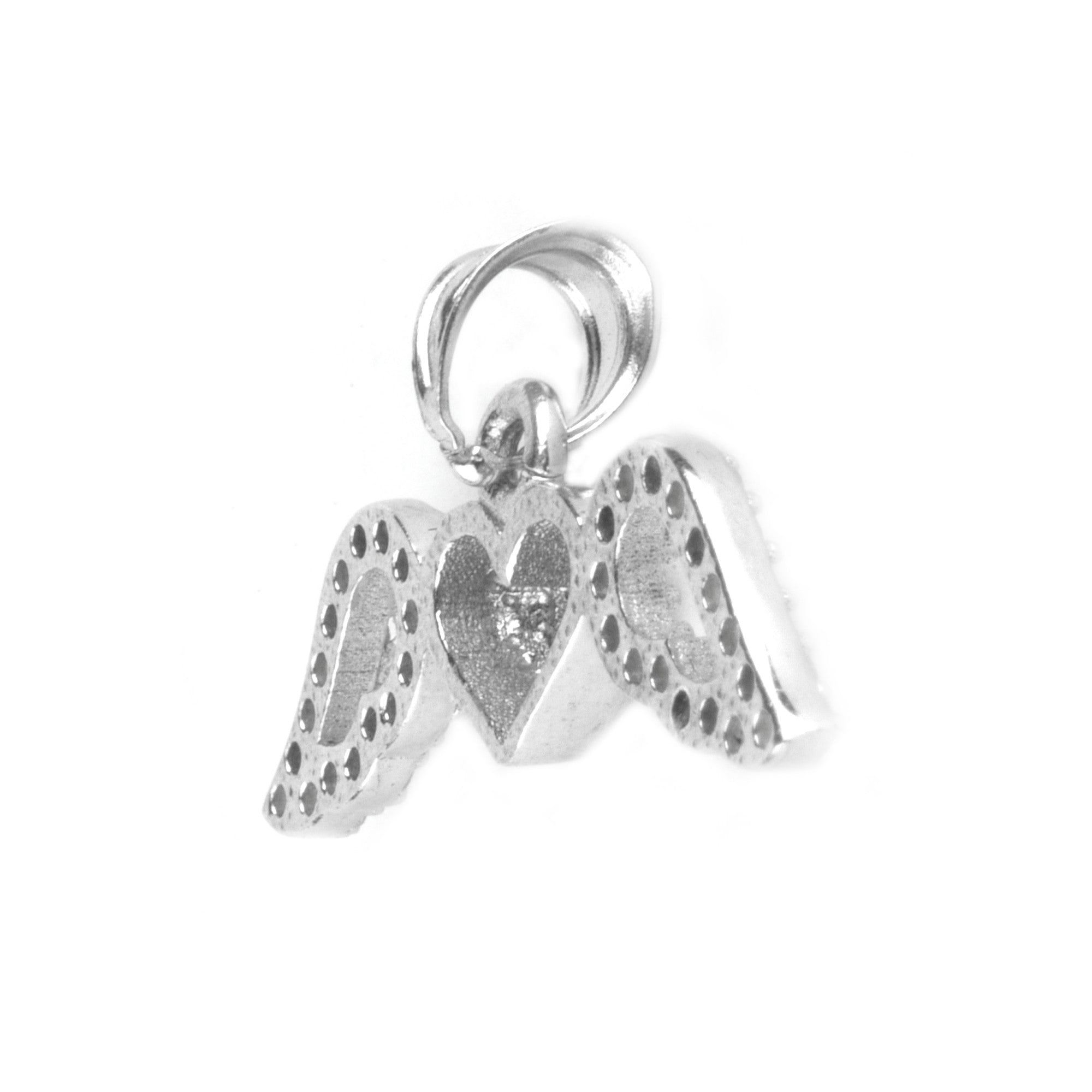 Pandantiv pentru Lanț din Argint 925, Model Inimă cu Aripi, cu Zirconii Incolore, Design Simetric, Finisaj Lucios, 1.2 g, 25x15 mm, Argintiu