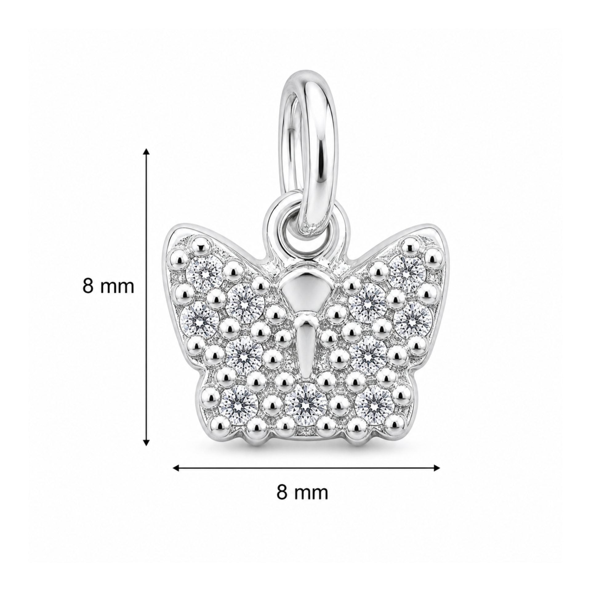 Pandantiv din Argint 925, Model Fluturas cu Zirconii, 8 x 8 mm, 0.5 g