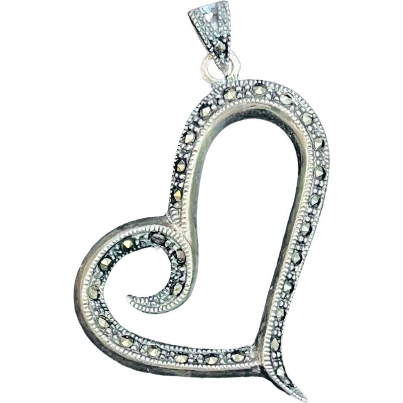 Pandantiv din Argint 925, Model Inima cu Marcasite, 45 x 35 mm, 4.8 g