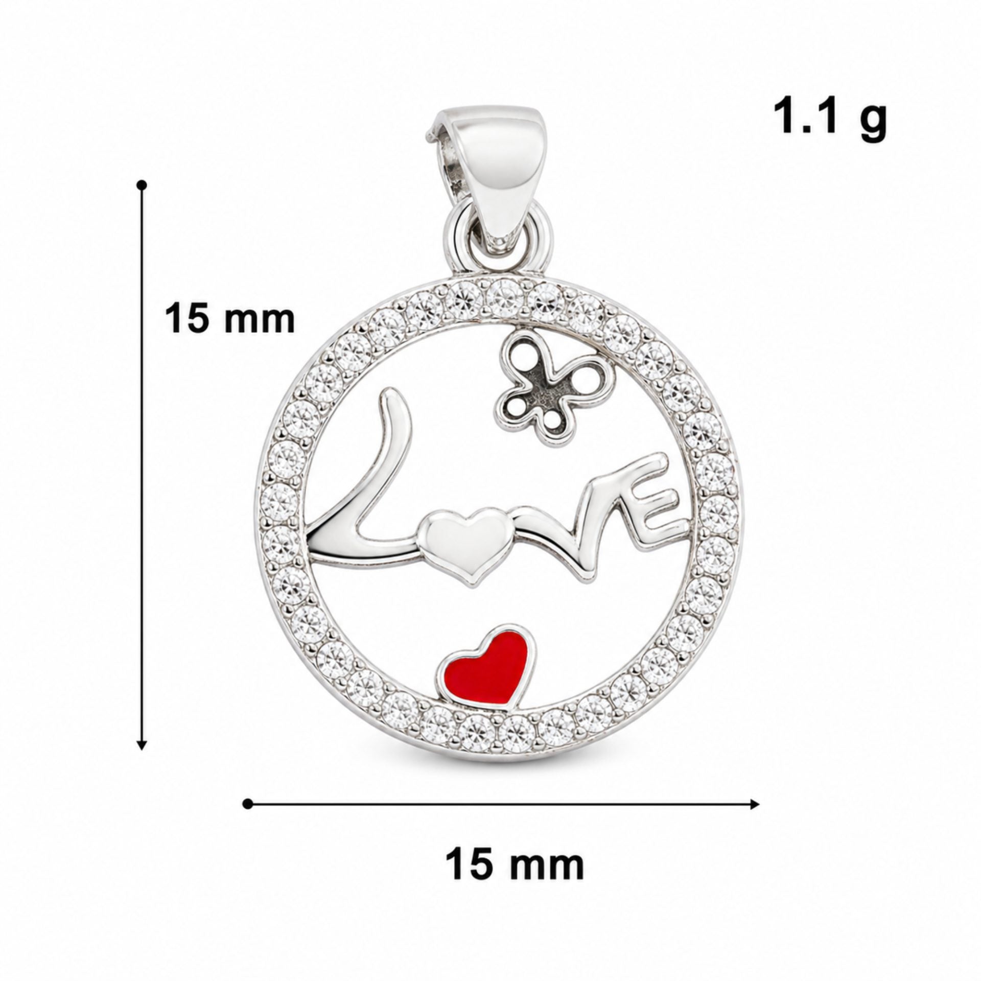 Pandantiv din Argint 925, Model Love cu Inima si Fluture, Design Romantic, 15x15 mm, Greutate 1.1 g, Argintiu