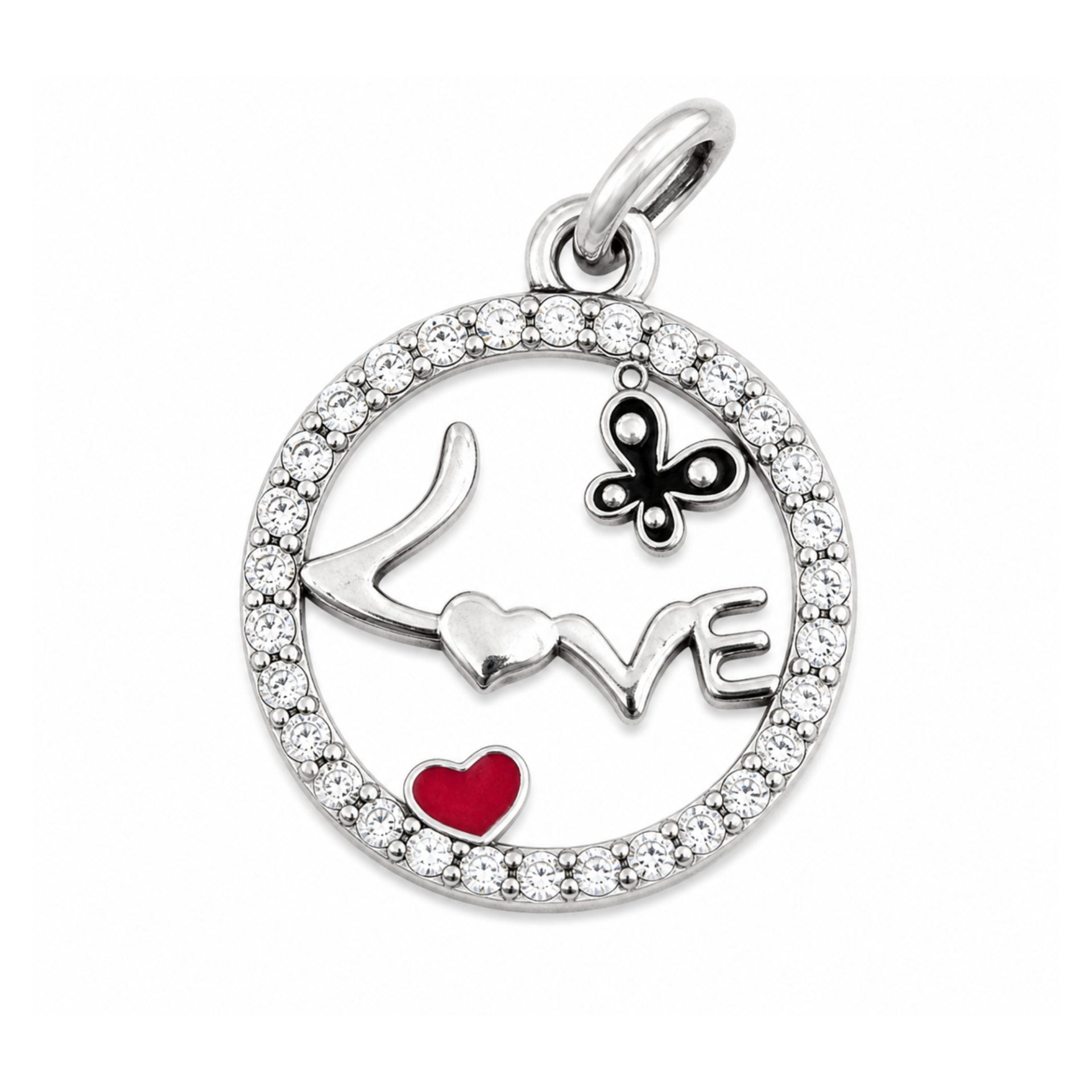 Pandantiv din Argint 925, Model Love cu Inima si Fluture, Design Romantic, 15x15 mm, Greutate 1.1 g, Argintiu