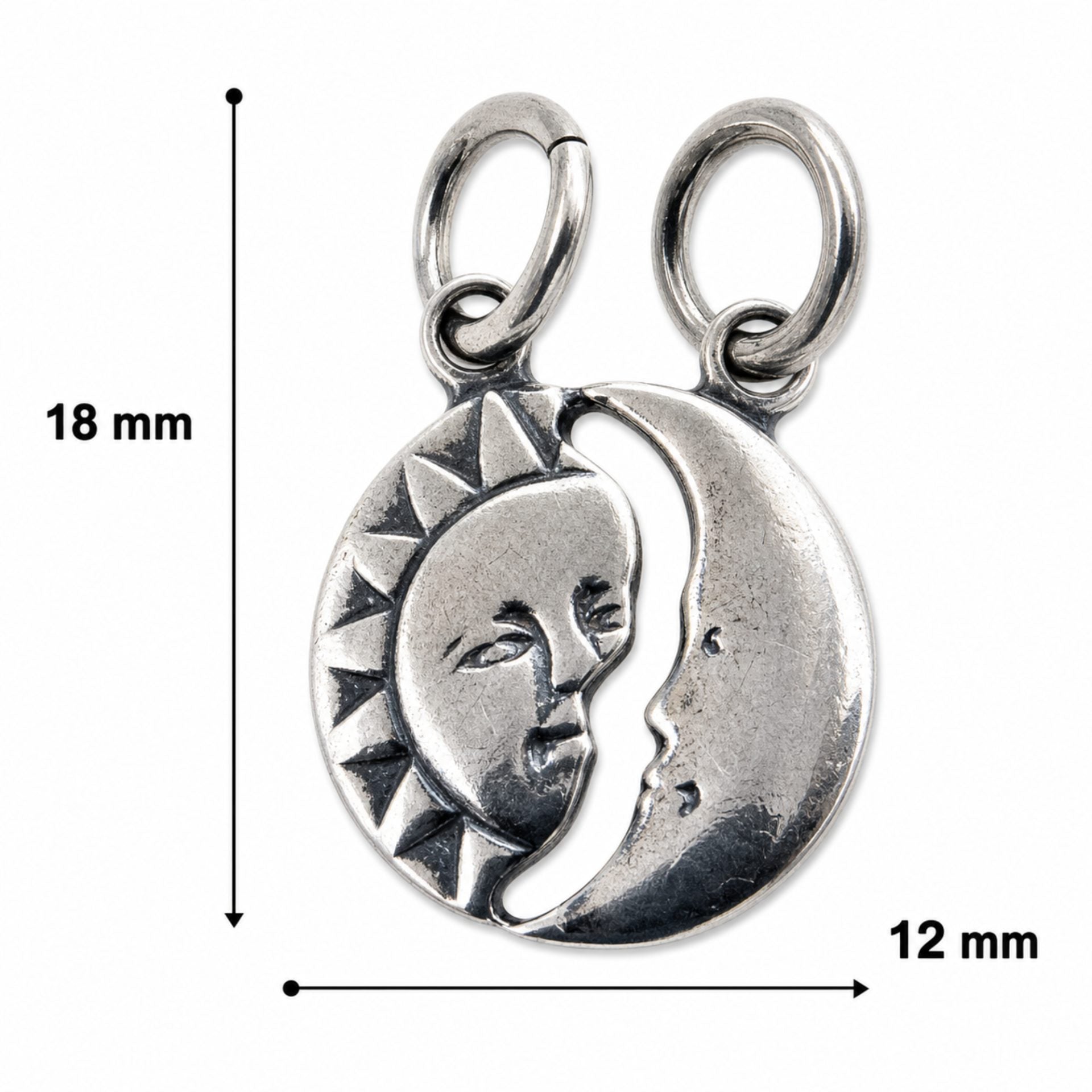 Pandantiv din Argint 925, Model Soare si Luna, Design Astral, 18x12 mm, Greutate 1.4 g, Argintiu