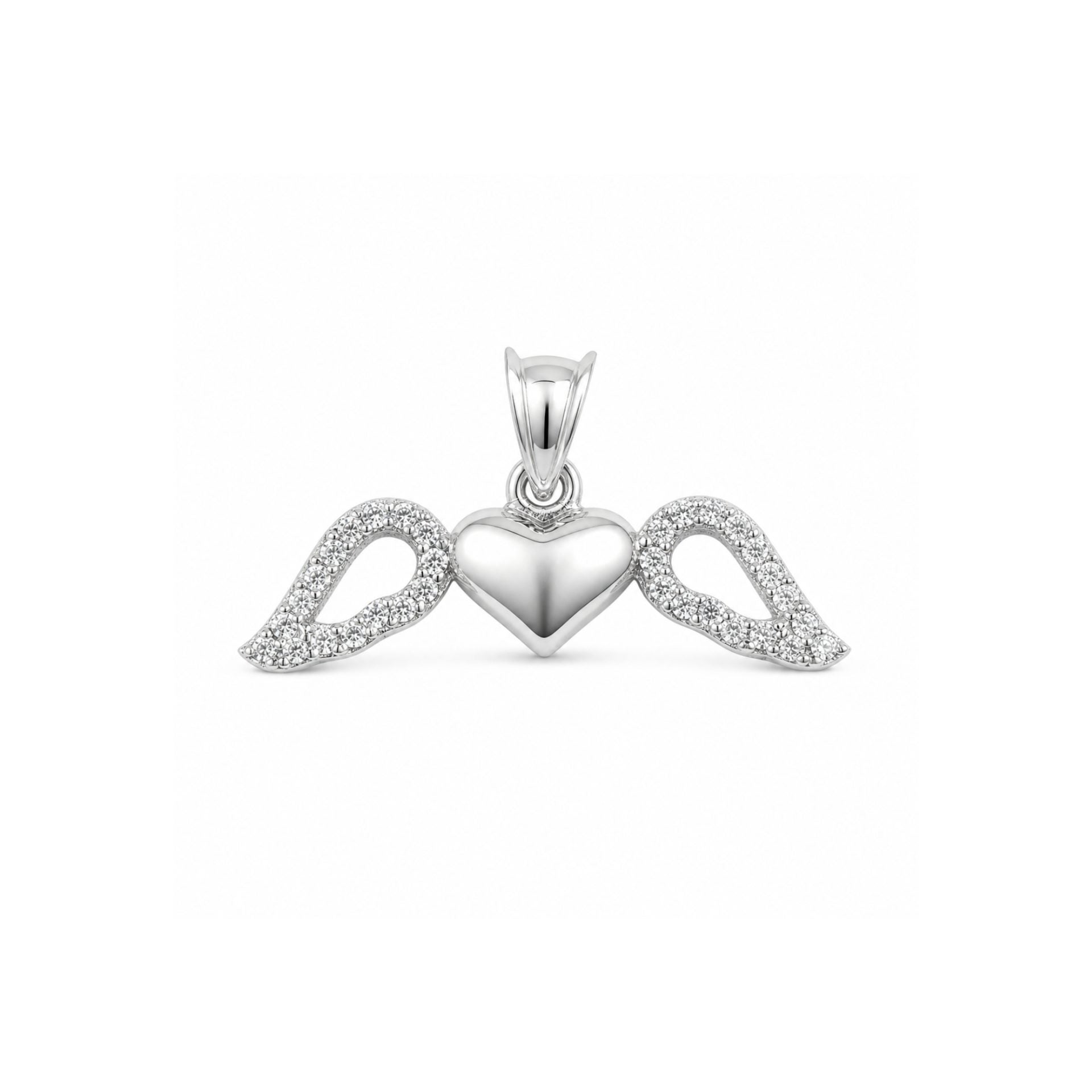Pandantiv pentru Lanț din Argint 925, Model Inimă cu Aripi, cu Zirconii Incolore, Design Simetric, Finisaj Lucios, 1.2 g, 25x15 mm, Argintiu