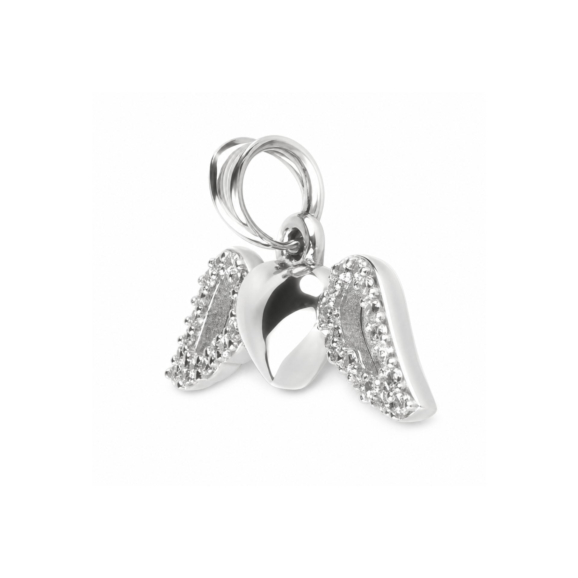 Pandantiv pentru Lanț din Argint 925, Model Inimă cu Aripi, cu Zirconii Incolore, Design Simetric, Finisaj Lucios, 1.2 g, 25x15 mm, Argintiu