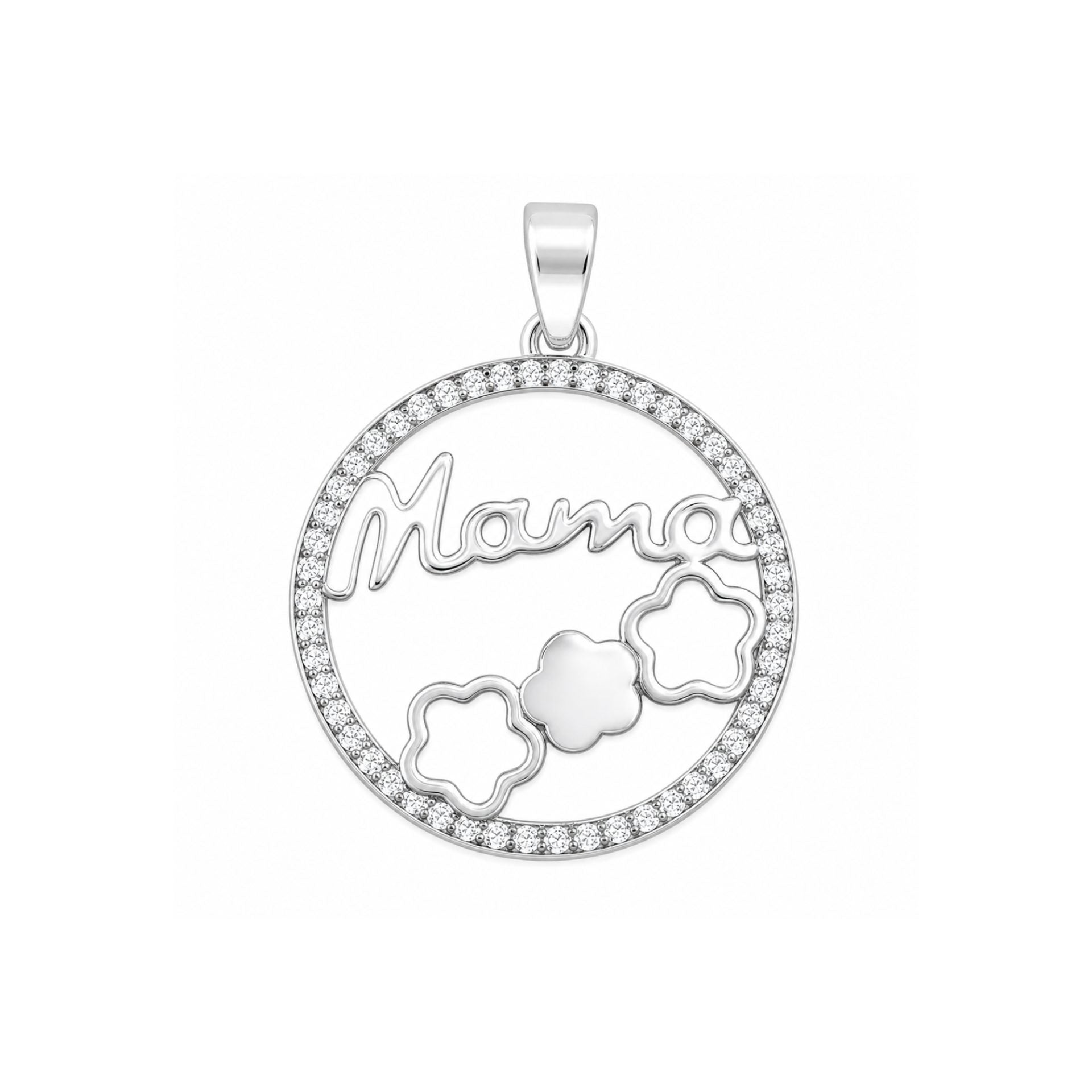 Pandantiv, Argint 925, Model Mama (cerc cu flori), Zirconiu, 22 x 22 mm, 3.1 g