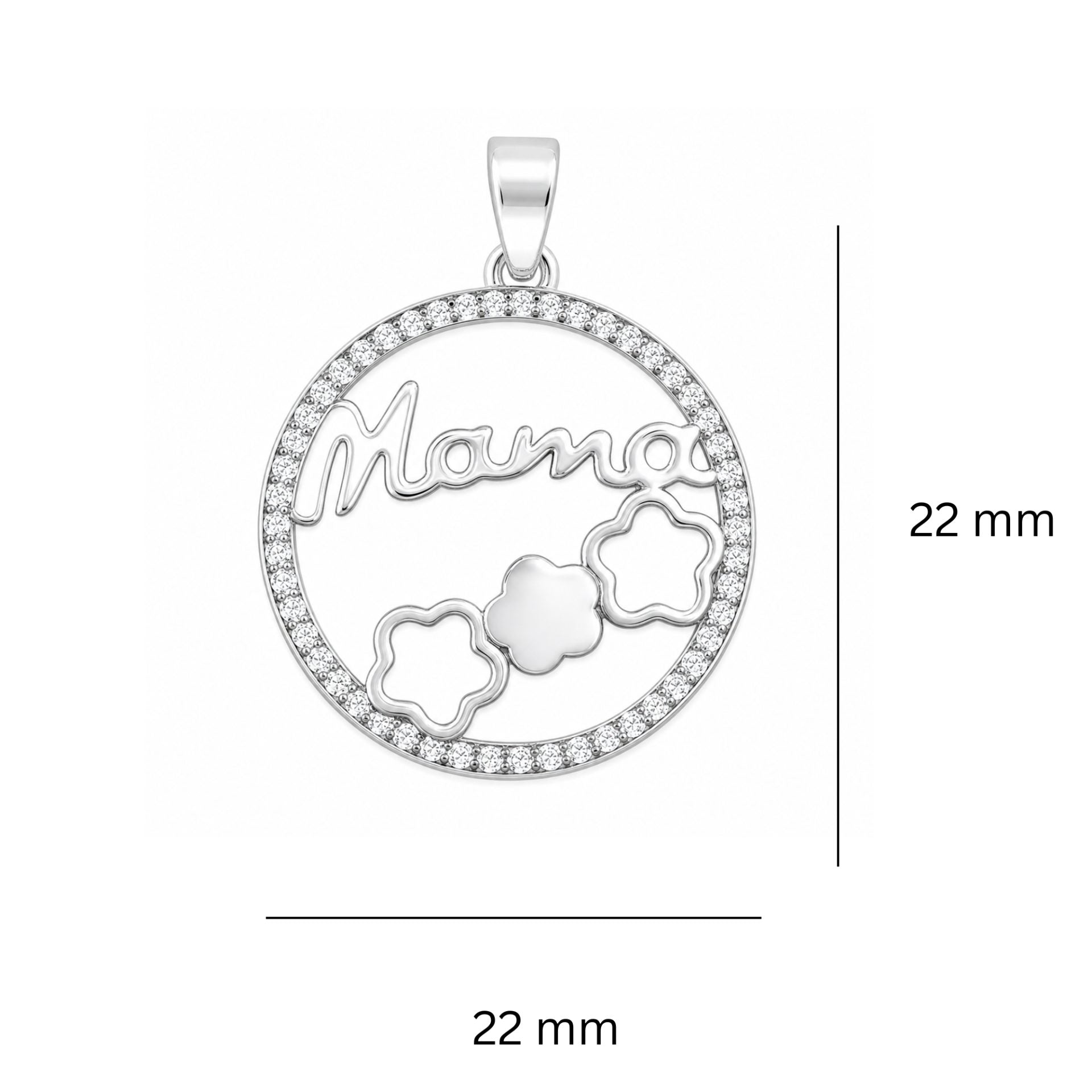 Pandantiv, Argint 925, Model Mama (cerc cu flori), Zirconiu, 22 x 22 mm, 3.1 g