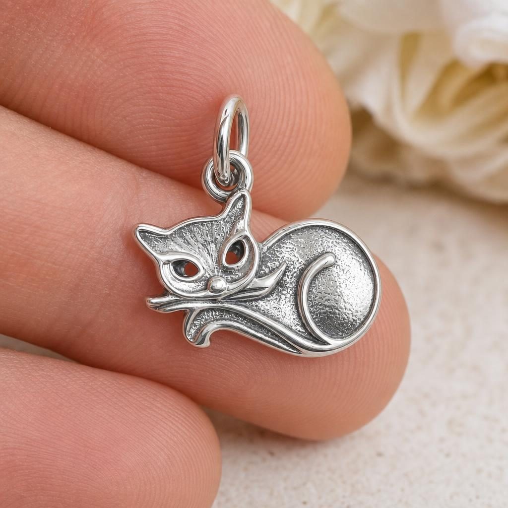 Pandantiv, Argint 925, Model Pisica, 1.3 g, 12x18 mm