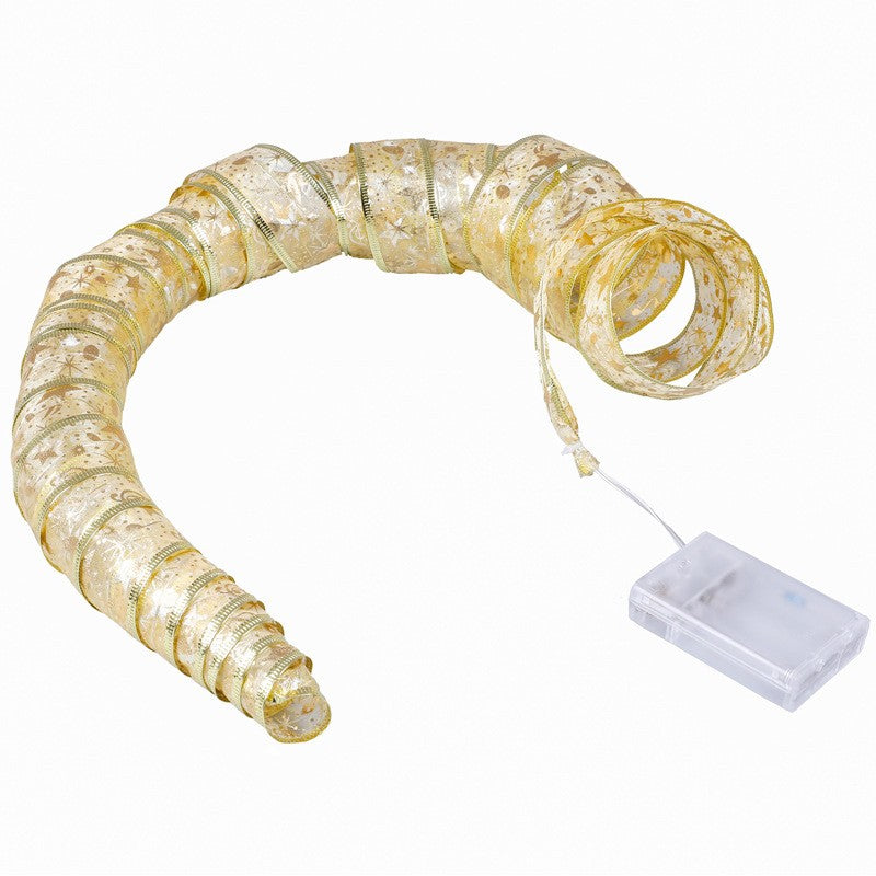 Panglică LED de Crăciun Aurie, lungime 1 m, 10 LED-uri, Baterii, Alb cald