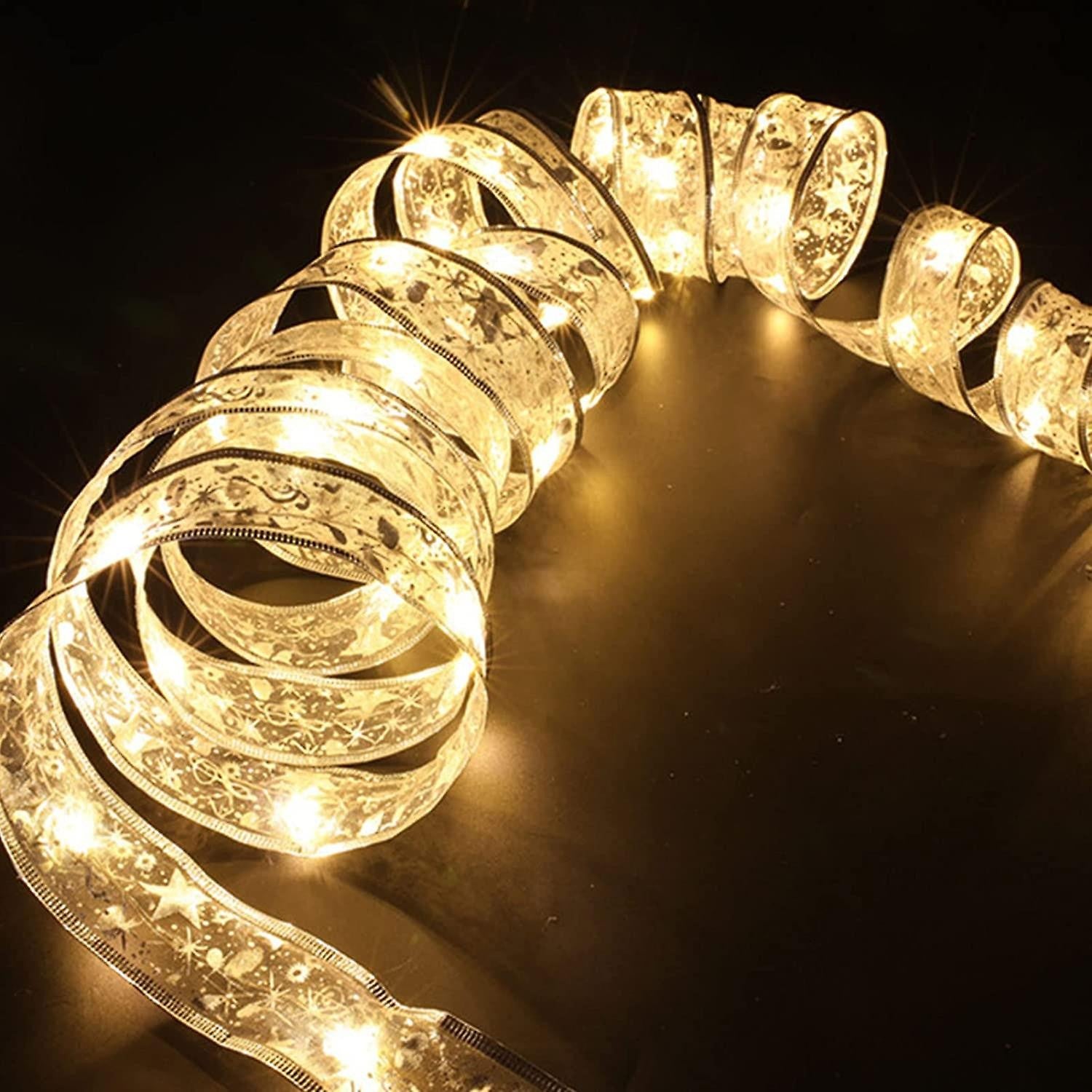 Panglică LED de Crăciun Aurie, lungime 10 m, 100 LED-uri, Baterii, Alb cald