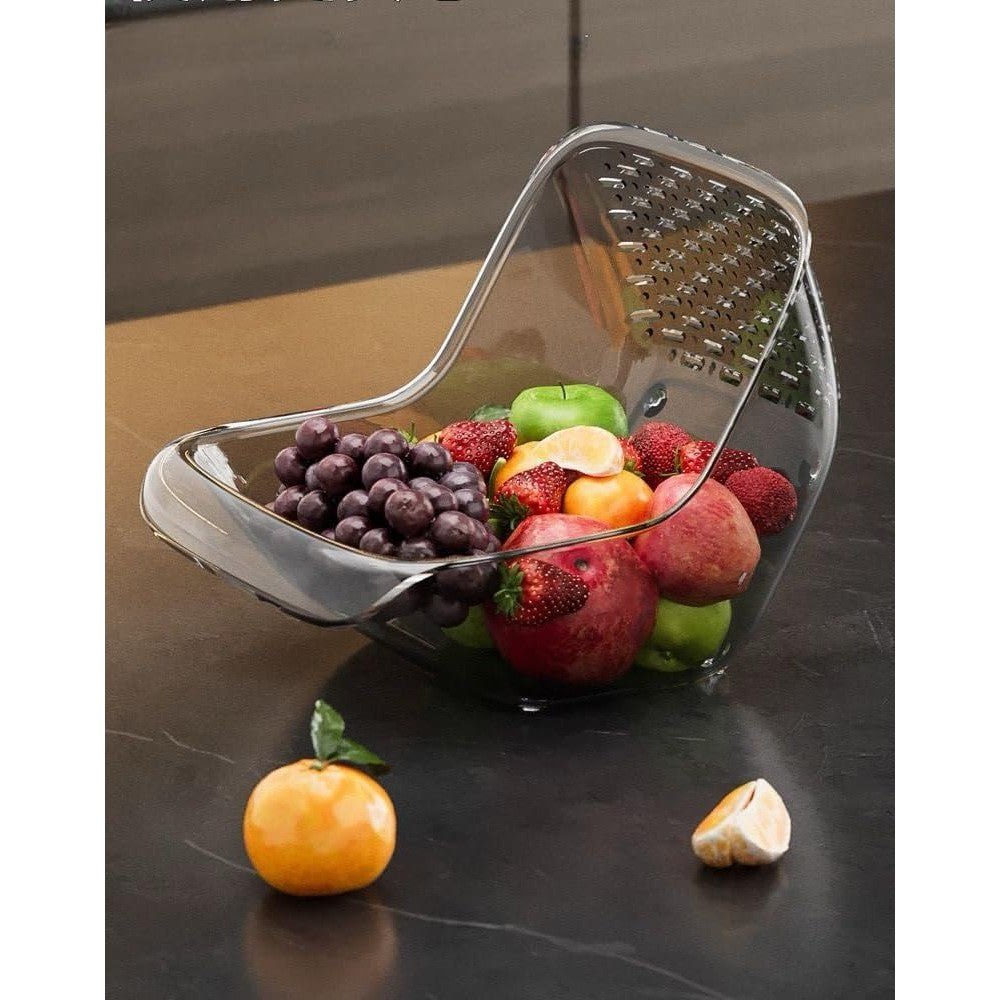 Cos de Spalat Legume/Fructe, cu Scurgere Apa, din PET, 15.5 x 18.6 x 16.2 cm, Gri