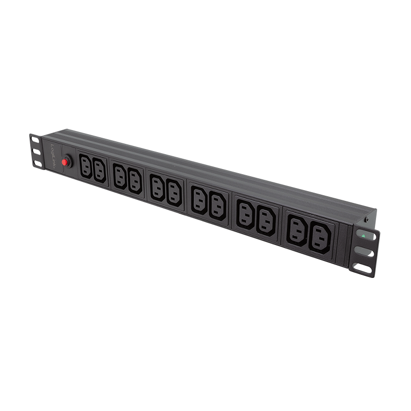 PDU Logilink 1U pt. rack 19 inch,12 prize IEC, intrare IEC, max 10 A, protectie suprasarcina, 1.8m 3x1.5mm2, aluminiu, IP20