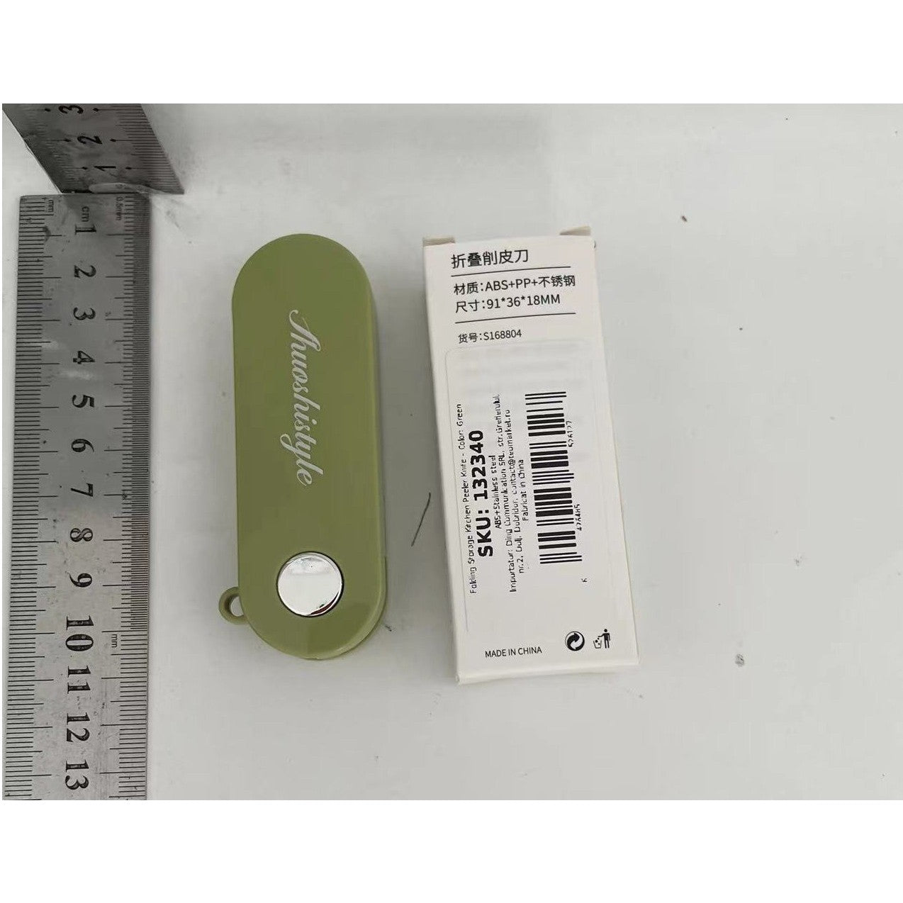 Peeler pentru Legume si Fructe, 3.6 x 9.1 cm, Multifunctional, Curatator Pliabil, din ABS si Otel Inoxidabil, Verde