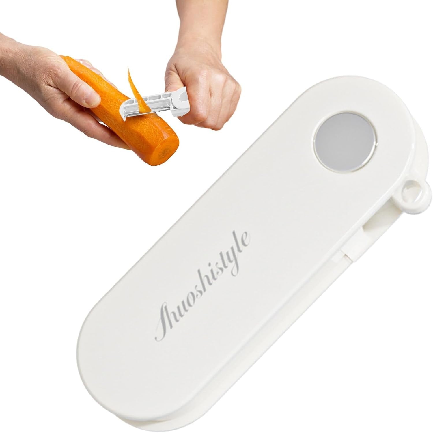 Peeler pentru Legume si Fructe, 3.6 x 9.1 cm, Multifunctional, Curatator Pliabil, din ABS si Otel Inoxidabil, Alb