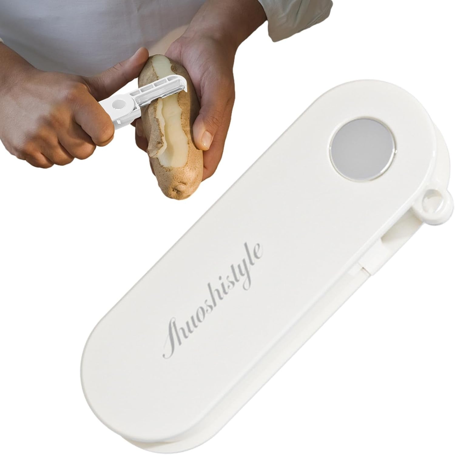 Peeler pentru Legume si Fructe, 3.6 x 9.1 cm, Multifunctional, Curatator Pliabil, din ABS si Otel Inoxidabil, Alb