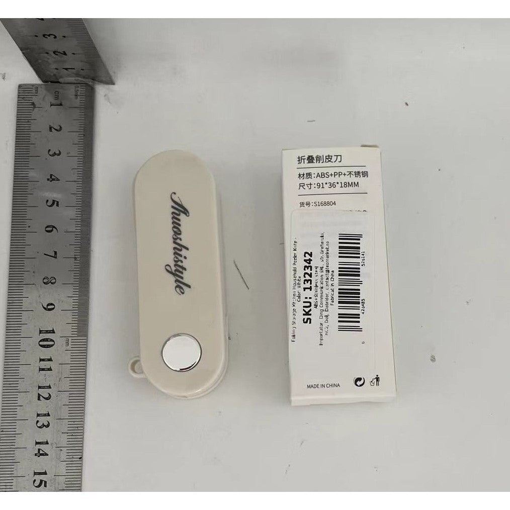 Peeler pentru Legume si Fructe, 3.6 x 9.1 cm, Multifunctional, Curatator Pliabil, din ABS si Otel Inoxidabil, Alb