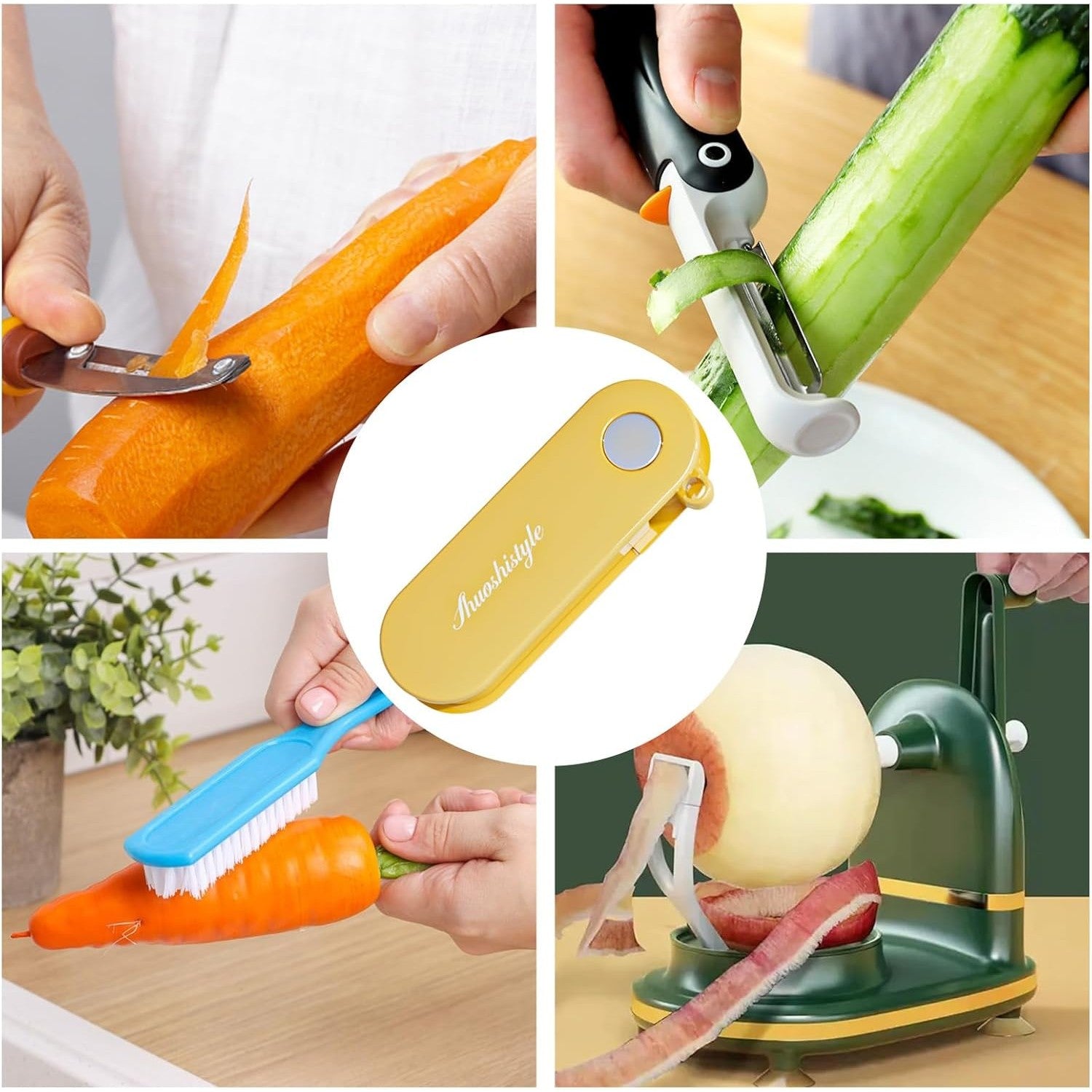 Peeler pentru Legume si Fructe, 3.6 x 9.1 cm, Multifunctional, Curatator Pliabil, din ABS si Otel Inoxidabil, Galben