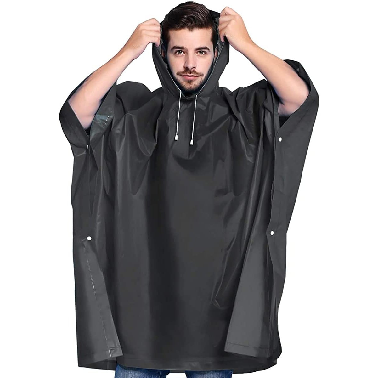 Pelerina de Ploaie, pentru Adulti, EVA, Tip Poncho, Impermeabila, Rezistenta la Vant, Capse Laterale, 160 g, Negru
