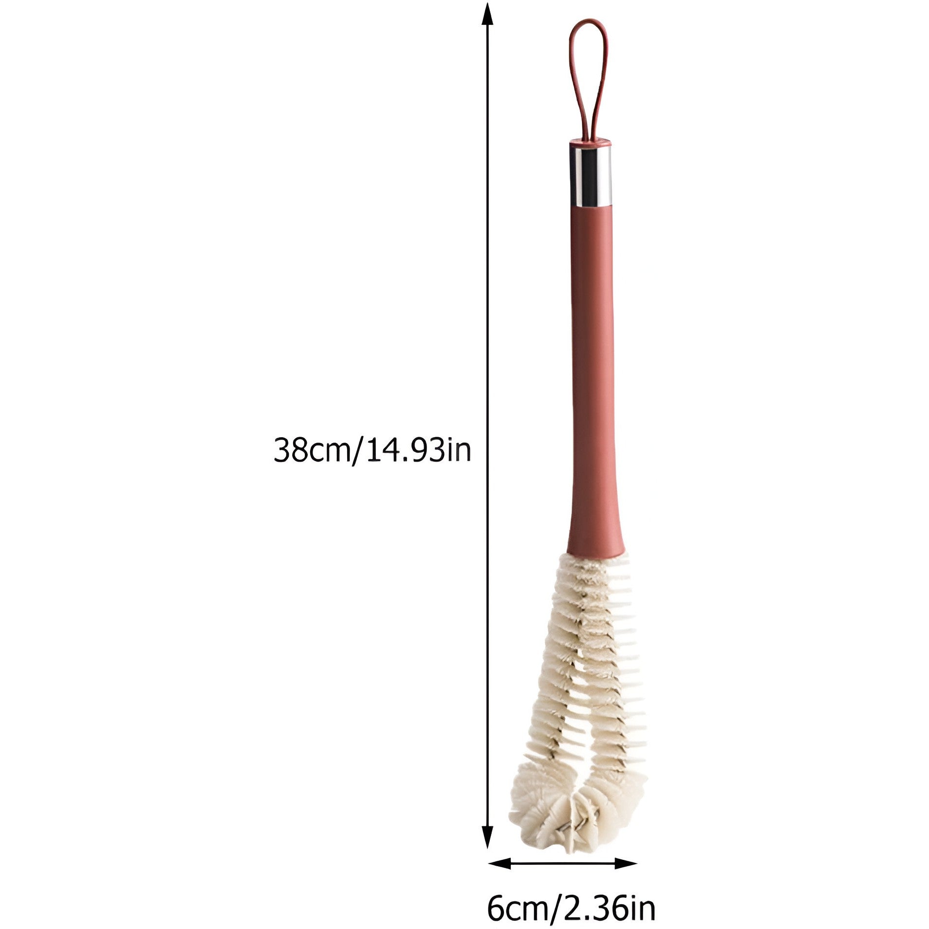 Perie de Curatat Pahare, Sticle, Biberoane, cu Maner Lung, Uz Casnic, Silicon, Ergonomic, 3.9x5.4x38.5cm, Rosu