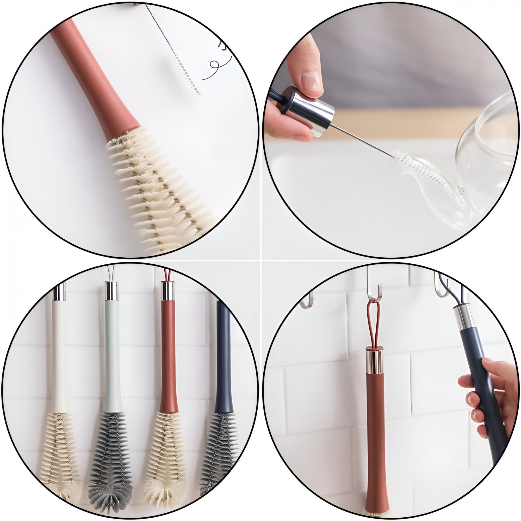 Perie de Curatat Pahare, Sticle, Biberoane, cu Maner Lung, Uz Casnic, Silicon, Ergonomic, 3.9x5.4x38.5cm, Rosu