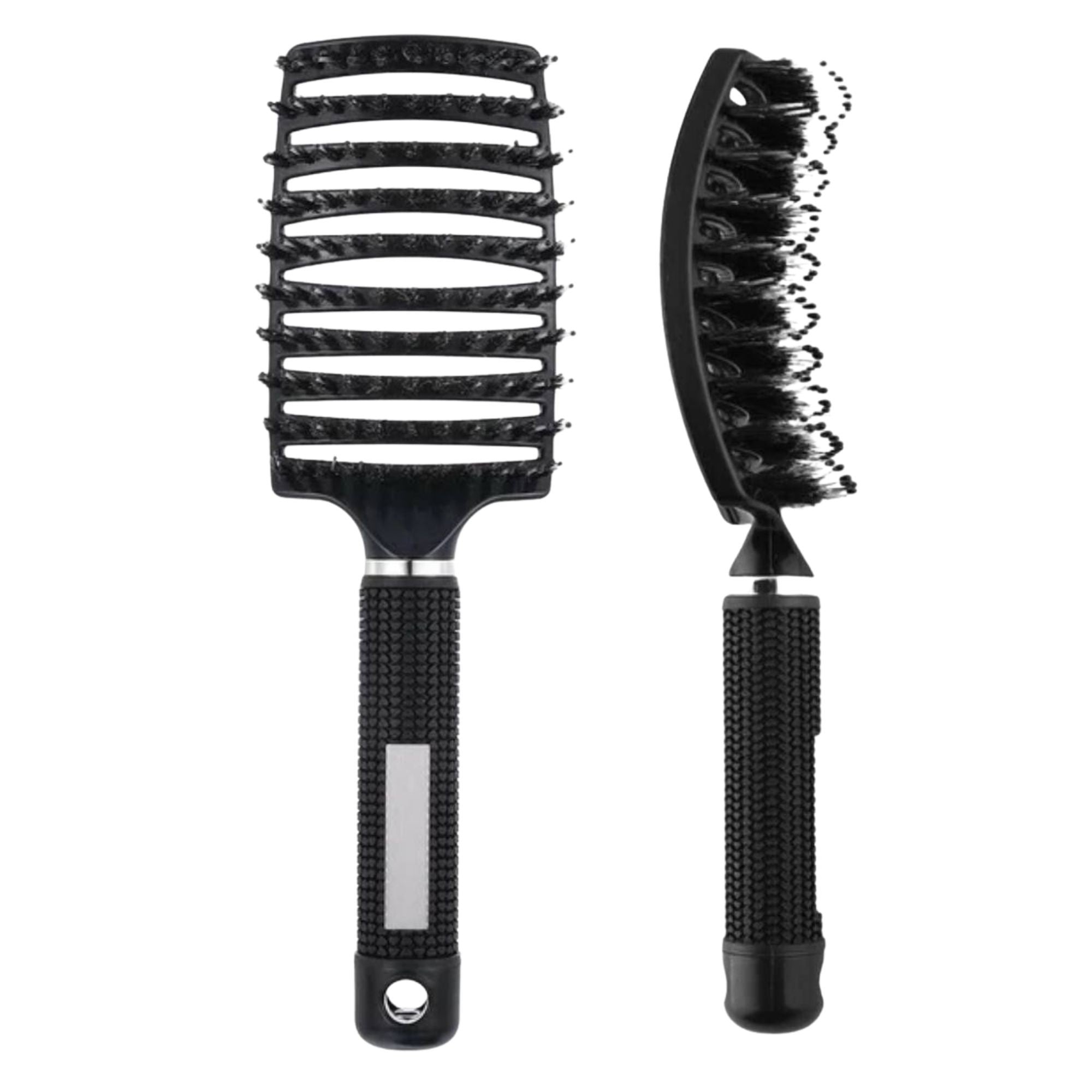 Perie de Par Curbata Ventilata, Peri de Mistret + Nylon, Maner Antiderapant, Efect Masaj, Wet & Dry, 24.5 x 6.5 cm, Negru