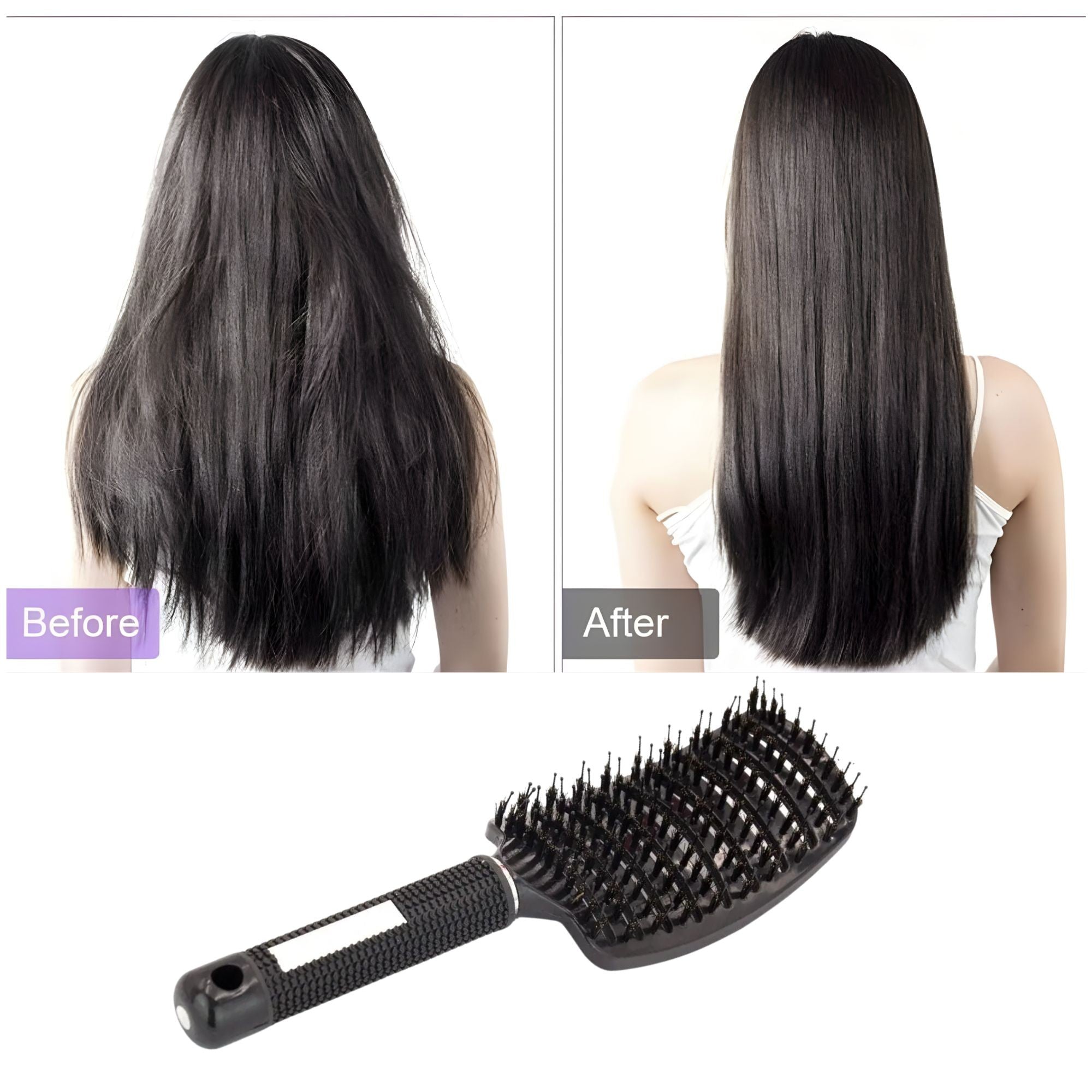 Perie de Par Curbata Ventilata, Peri de Mistret + Nylon, Maner Antiderapant, Efect Masaj, Wet & Dry, 24.5 x 6.5 cm, Negru