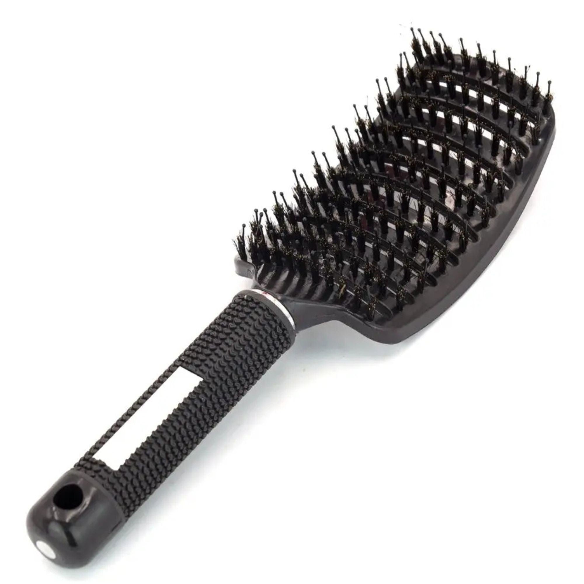 Perie de Par Curbata Ventilata, Peri de Mistret + Nylon, Maner Antiderapant, Efect Masaj, Wet & Dry, 24.5 x 6.5 cm, Negru