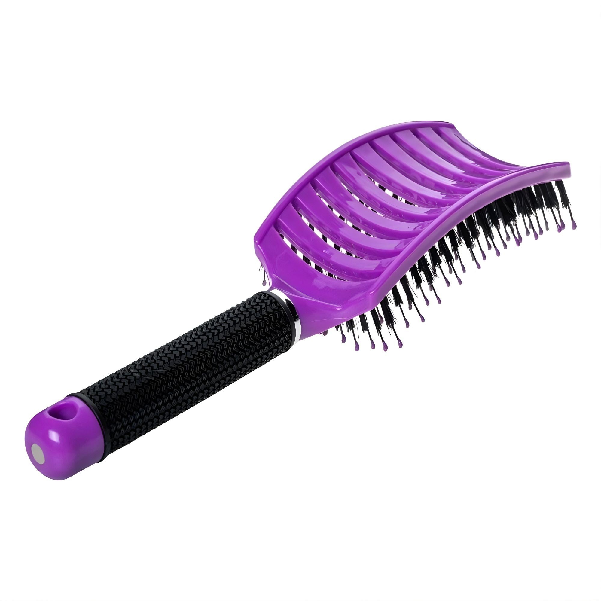Perie de Par Curbata Ventilata, Peri de Mistret + Nylon, Maner Antiderapant, Efect Masaj, Wet & Dry, 24.5 x 6.5 cm, Violet