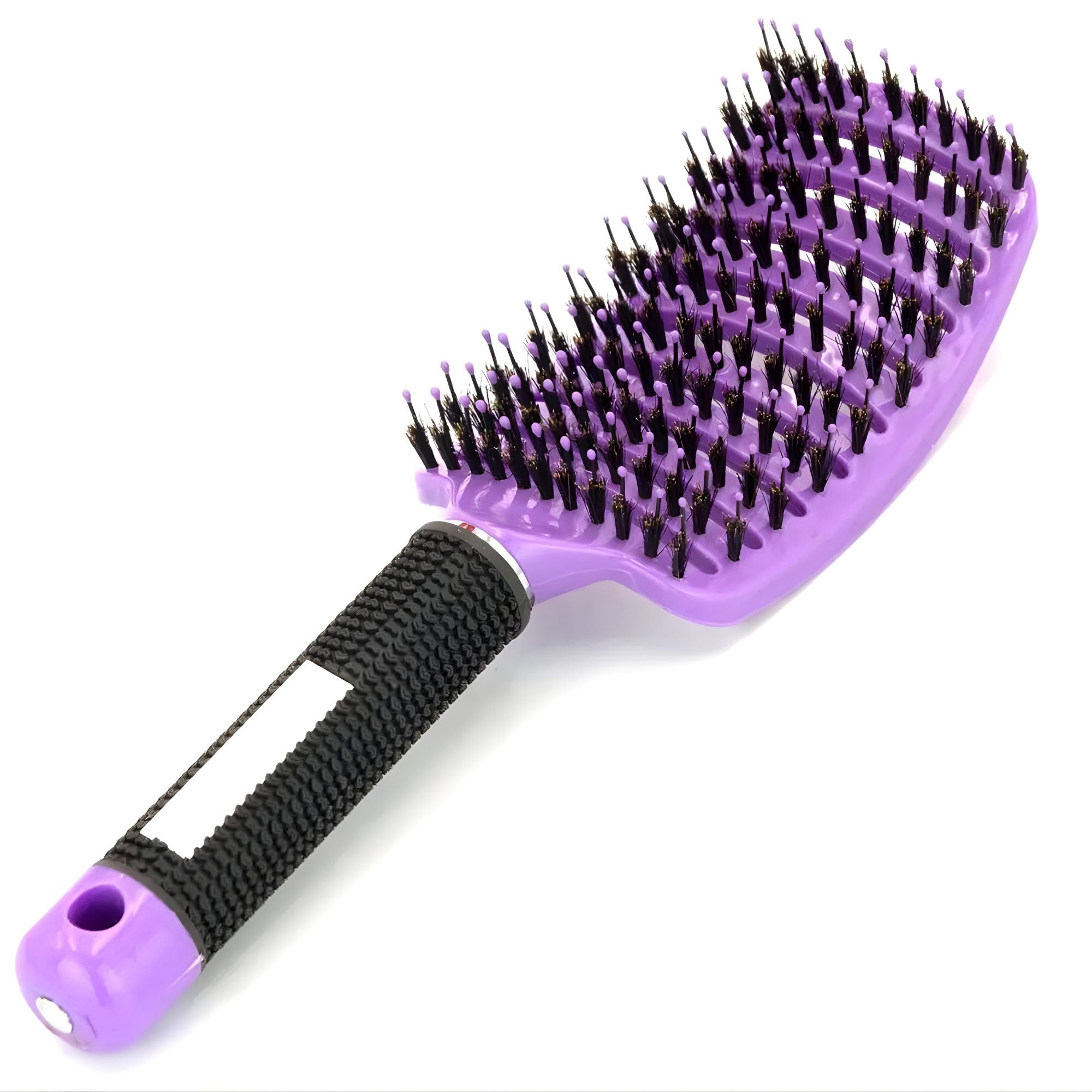 Perie de Par Curbata Ventilata, Peri de Mistret + Nylon, Maner Antiderapant, Efect Masaj, Wet & Dry, 24.5 x 6.5 cm, Violet