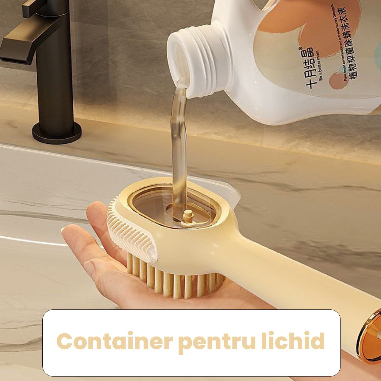 Perie pentru Curatare Incaltaminte cu Recipient pentru Detergent, Perie Multifunctionala pentru Incaltaminte si Lenjerie, cu Peri Moi, Fara Deteriorare, 22x6x4 cm, Galben