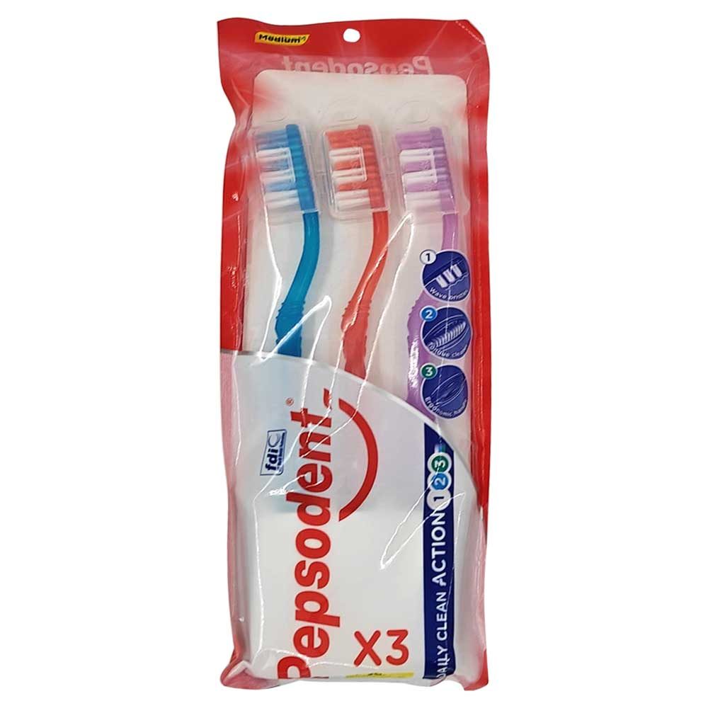 Periuta de Dinti, Pepsodent, cu Capac 3 buc Action Clean Medium