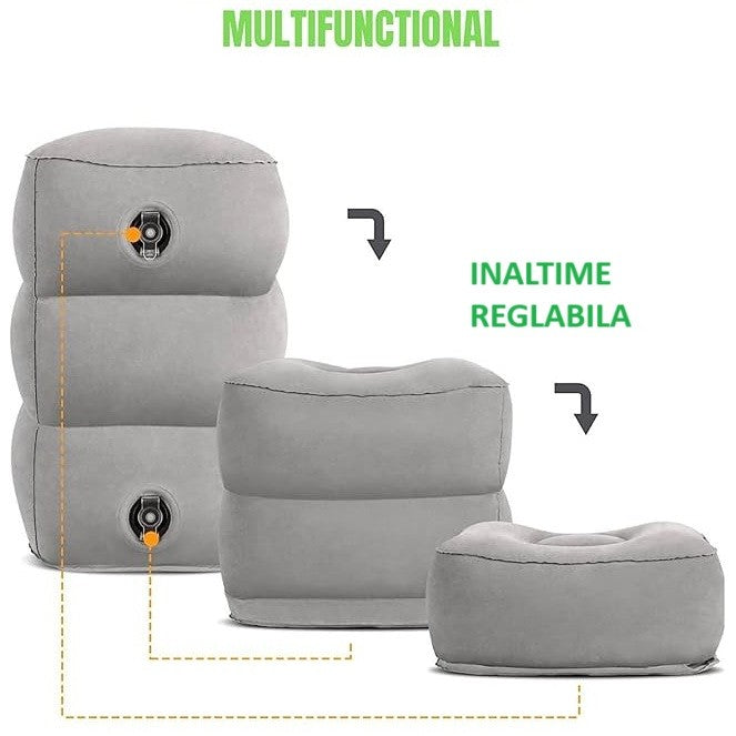 Perna Gonflabila Multifunctionala, pentru Picioare, Cap, 3 Straturi, Inaltime Reglabila, 17.8 x 25.4 x 42.9 cm, Gri Inchis