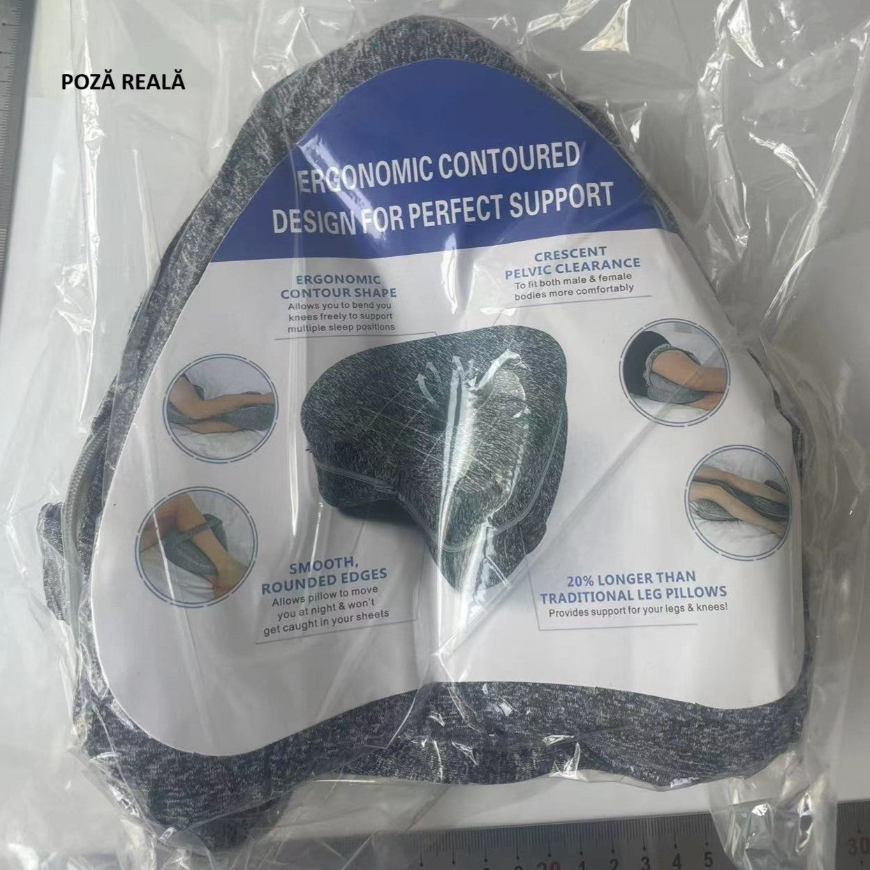 Perna Ortopedica pentru Picioare, Multifunctionala, Confortabilă, in Forma de Inima, Spuma cu Memorie, Curea Anti-cadere, 25x23x13 cm, Gri