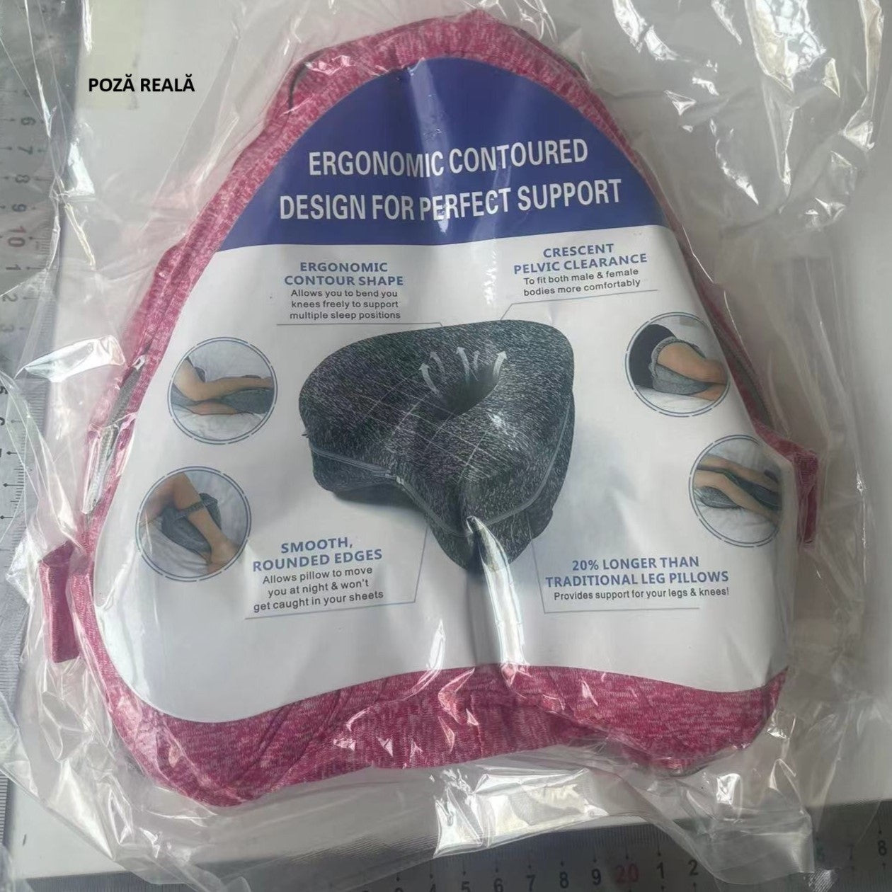 Perna Ortopedica pentru Picioare, Multifunctionala, Confortabilă, in Forma de Inima, Spuma cu Memorie, Curea Anti-cadere, 25x23x13 cm, Roz