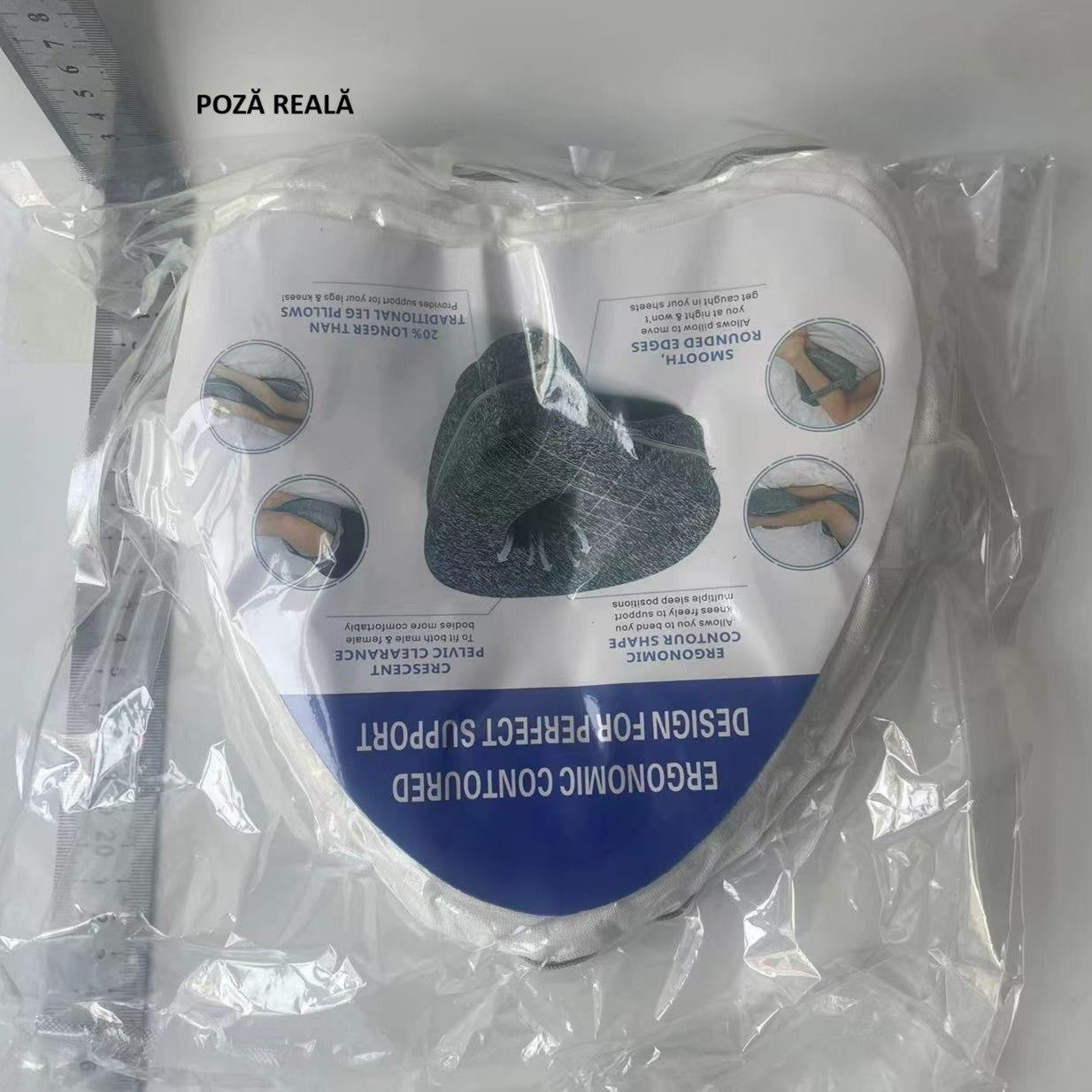 Perna Ortopedica pentru Picioare, Multifunctionala, Confortabilă, in Forma de Inima, Spuma cu Memorie, Curea Anti-cadere, 25x23x13 cm, Alb