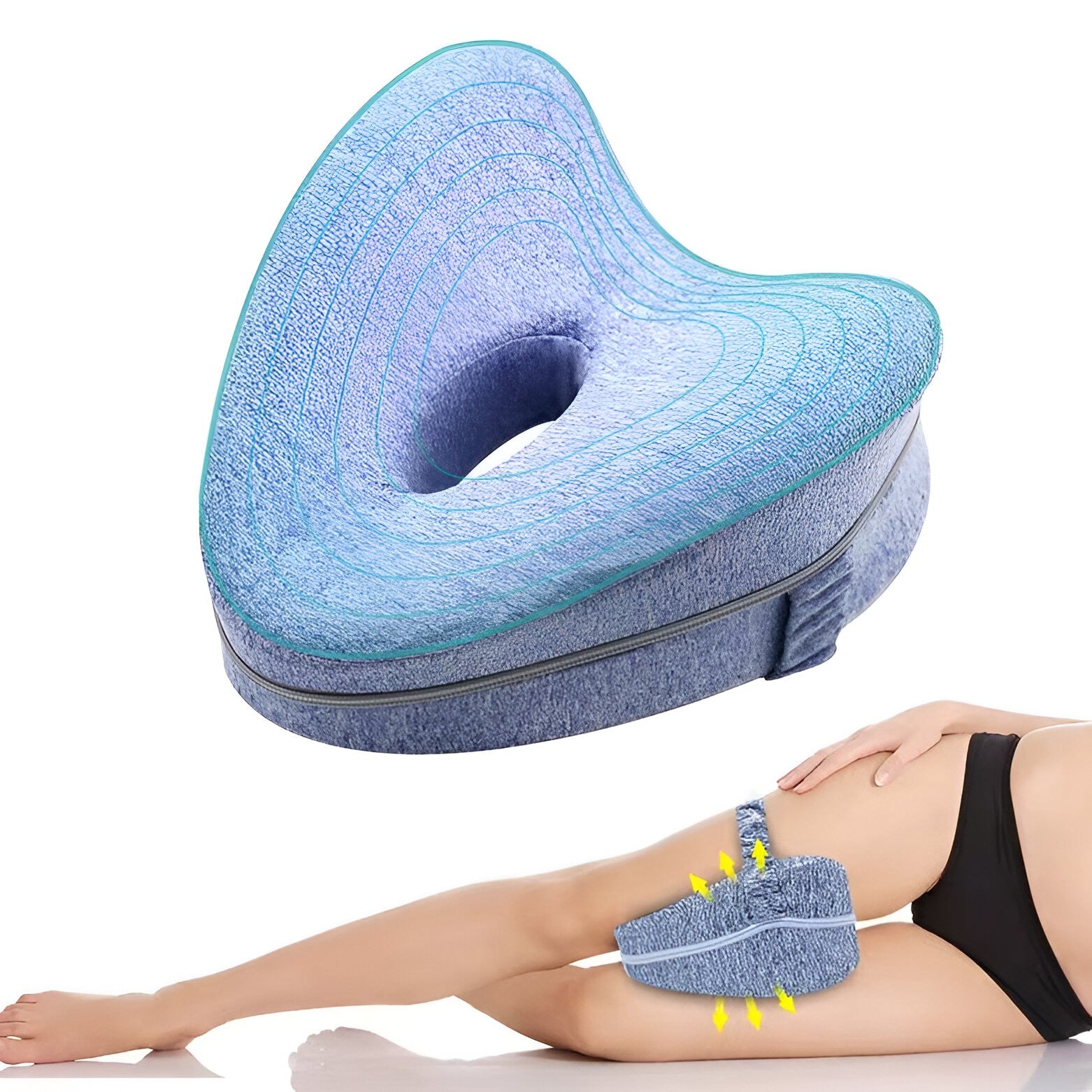 Perna Ortopedica pentru Picioare, Multifunctionala, Confortabilă, in Forma de Inima, Spuma cu Memorie, Curea Anti-cadere, 25x23x13 cm, Albastru