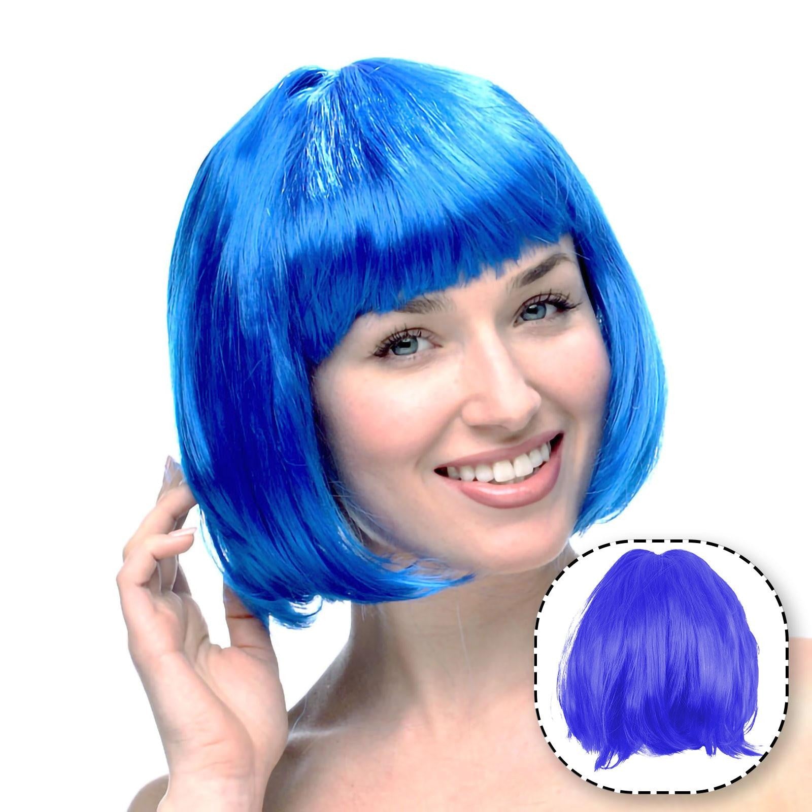 Peruca Cosplay, Flippy, Tunsoare Bob cu Breton, pentru Carnaval, Halloween, Petreceri Tematice, din PET, Marime Universala, Albastru