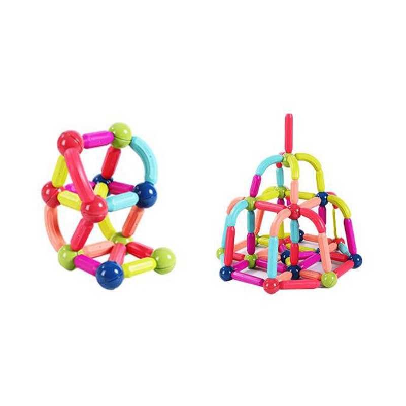 Piese Magnetice pentru Copii, Set din 64 de Piese de diferite Culori, Constructor Magnetic cu Posibilitatea de a Construii forme Nelimitate, Multicolor
