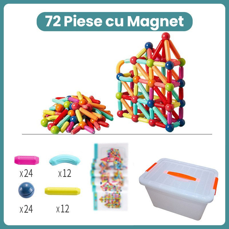 Piese Magnetice pentru Copii, Set din 72 de Piese de diferite Culori, Constructor Magnetic cu Posibilitatea de a Construii forme Nelimitate, Multicolor