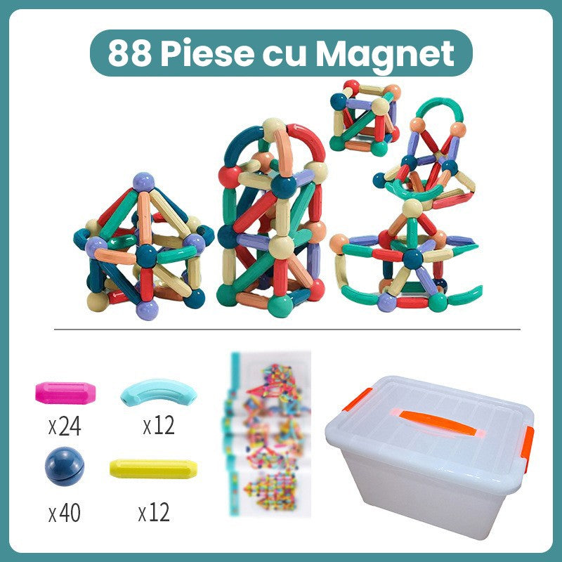 Piese Magnetice pentru Copii, Set din 88 de Piese de diferite Culori, Constructor Magnetic cu Posibilitatea de a Construii forme Nelimitate, Multicolor