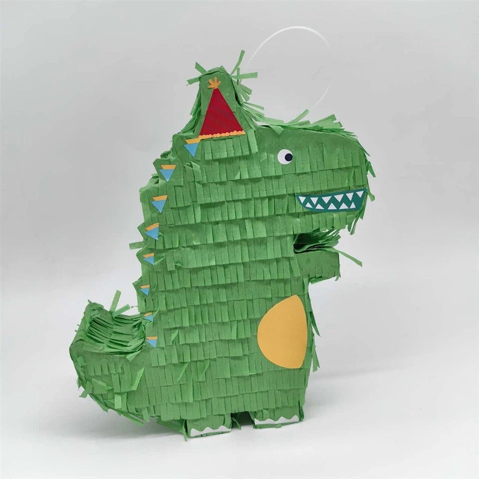 Pinata Dinozaur pentru Petrecere, Detalii Argintii, din Hartie si Carton, Pinata pentru Copii, 25 x 7 x 27 cm, Verde