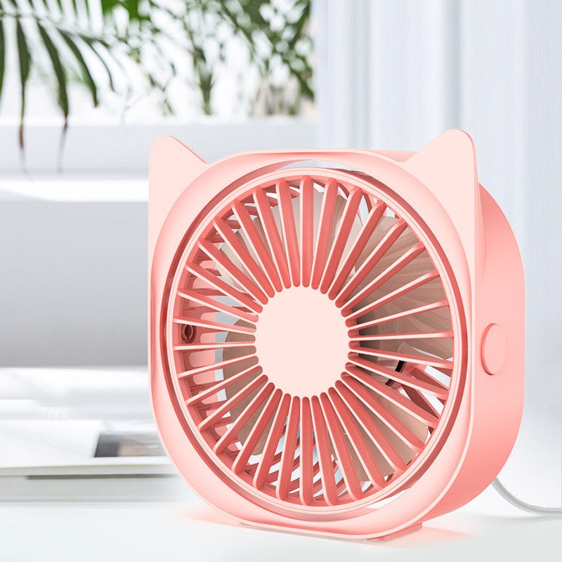Mini ventilator pentru birou cu usb, rotire 360 grade, 3 viteze, 13.5 x 12,8 cm, Roz
