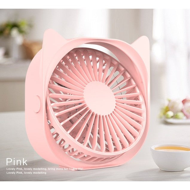 Mini ventilator pentru birou cu usb, rotire 360 grade, 3 viteze, 13.5 x 12,8 cm, Roz