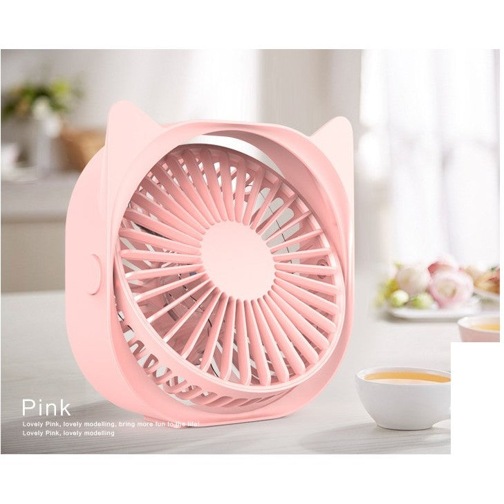 Mini ventilator pentru birou cu usb, rotire 360 grade, 3 viteze, 13.5 x 12,8 cm, Roz