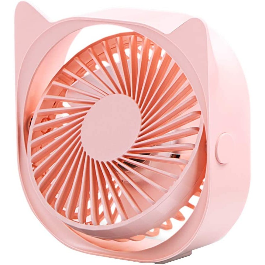 Mini ventilator pentru birou cu usb, rotire 360 grade, 3 viteze, 13.5 x 12,8 cm, Roz