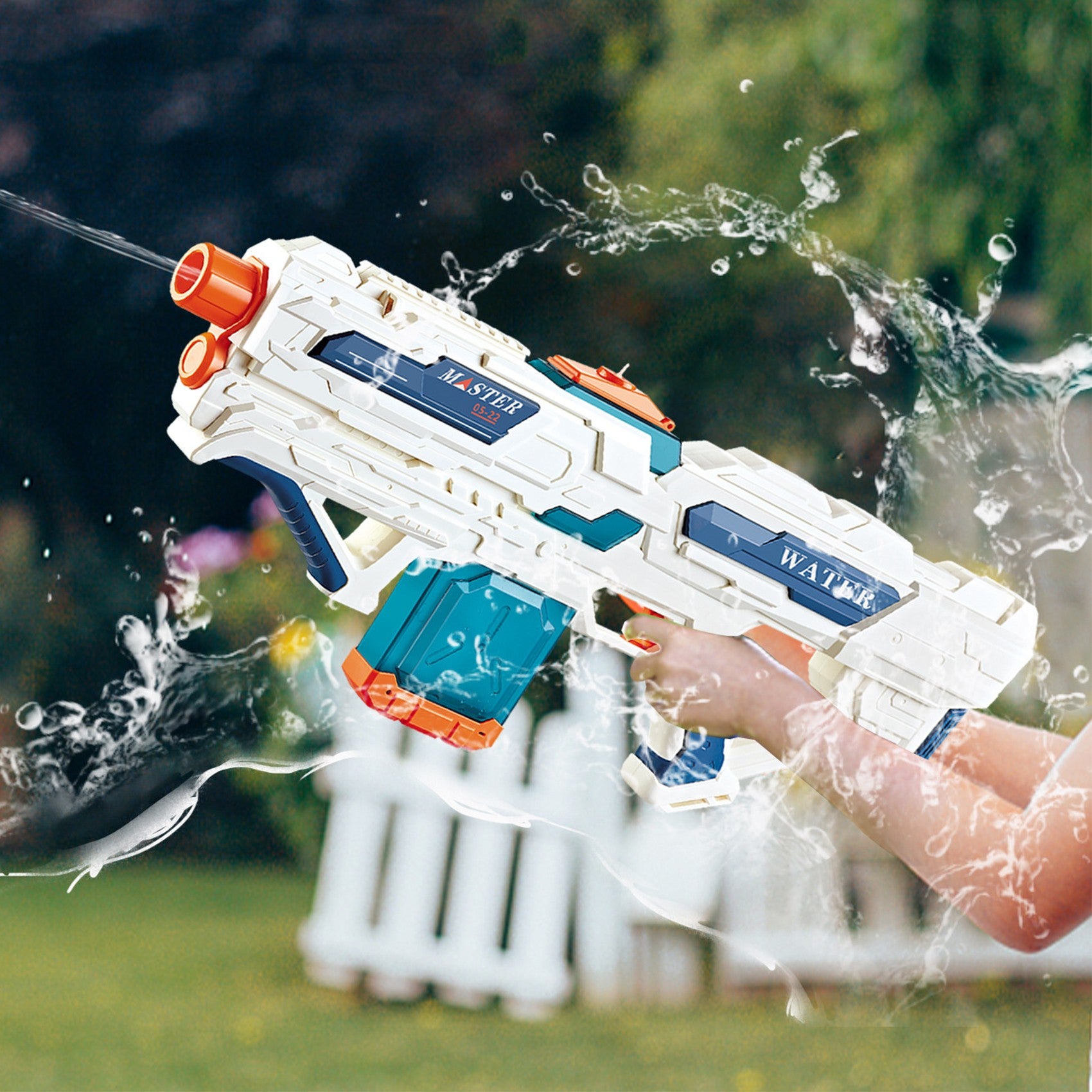 Pistol cu Apa pentru Copii 14+ ani, Rezervor 600ml, cu baterie 1200mAh, Electric Burst, Alb/Albastru