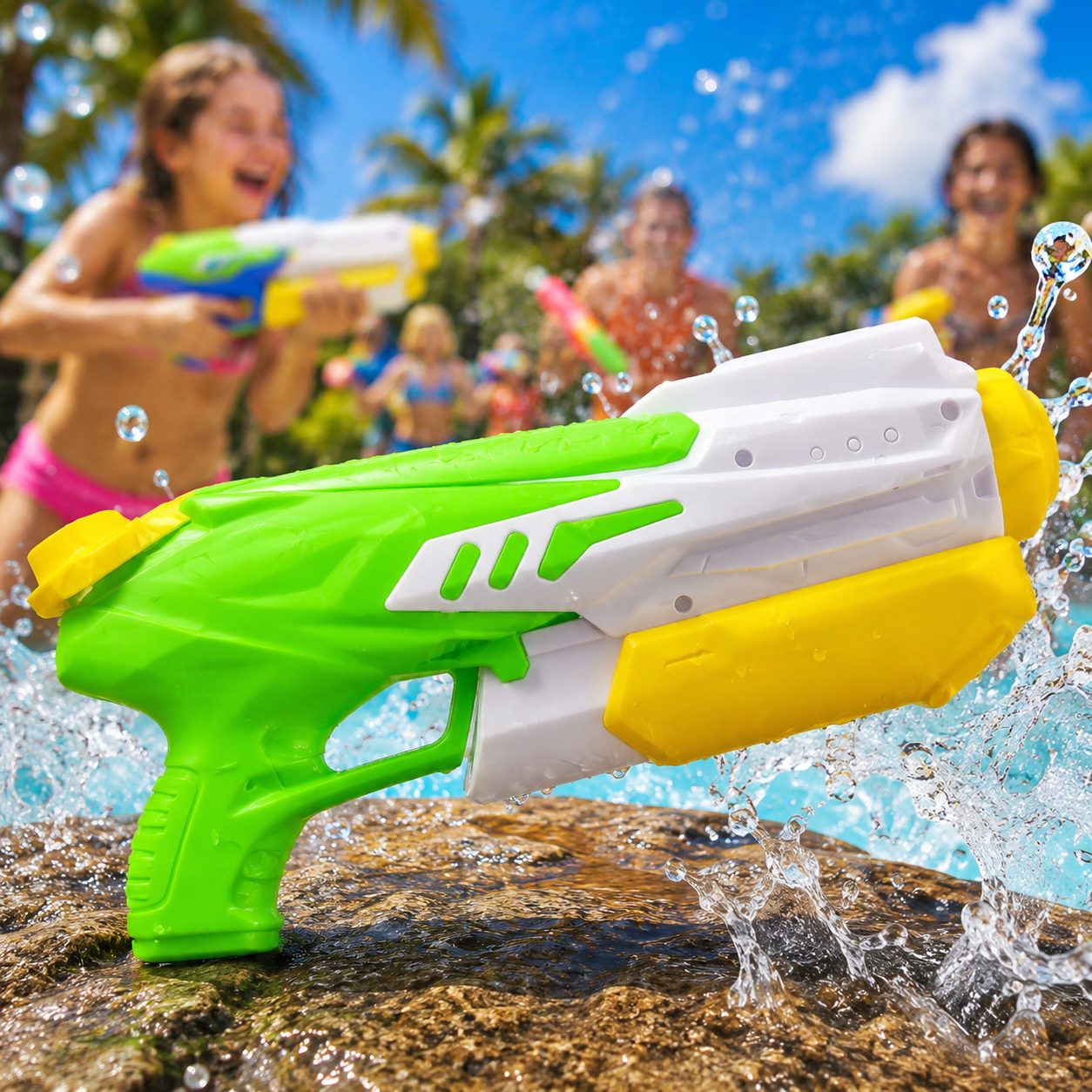Pistol cu Apa pentru Copii, Rezervor 300ml, Maner de Transport, Pentru Piscina/Plaja, Lungime 31.5 cm, Jucarie Distractiva, 3ani+, Albastru/Alb